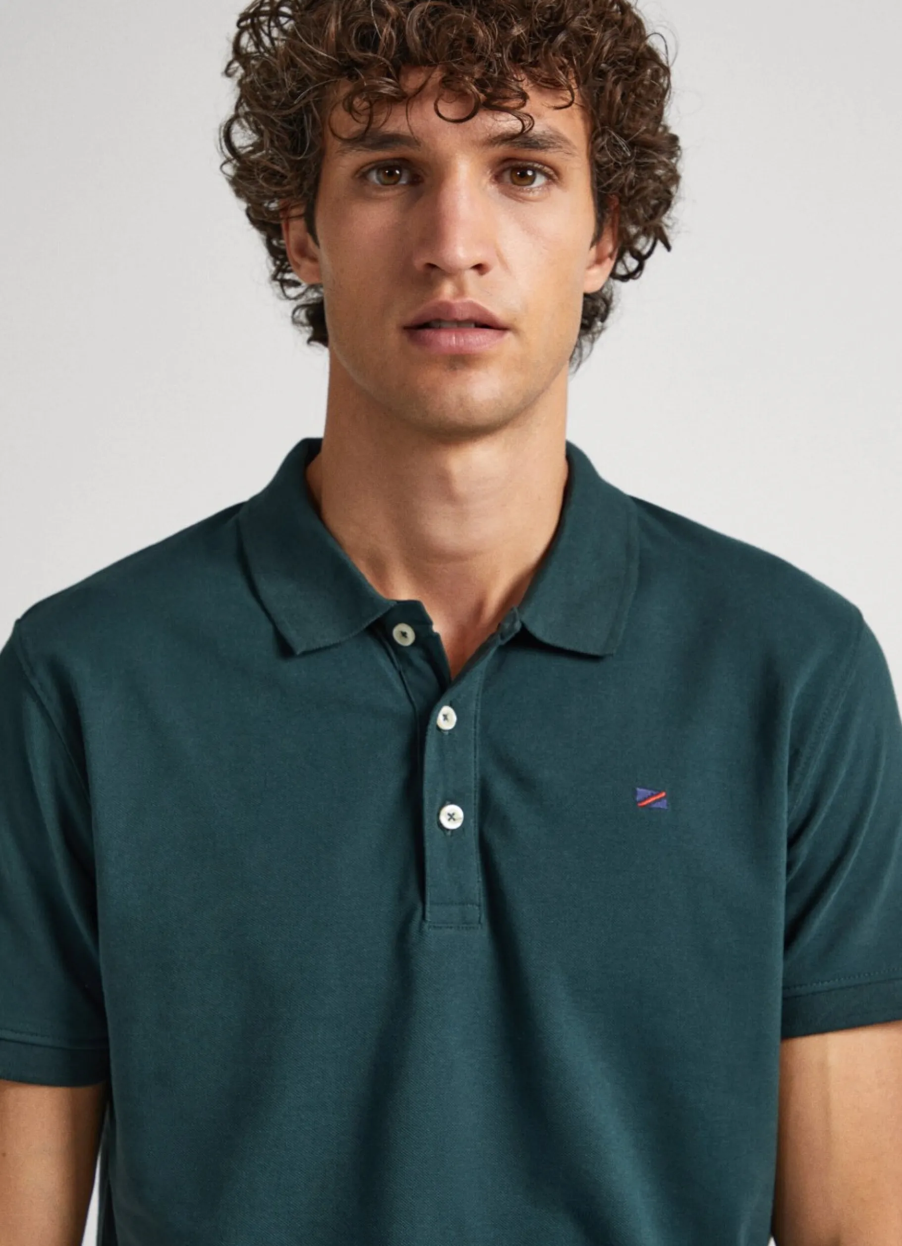 Men Pepe Jeans Pique Polo Shirt W/Embroidered Flag