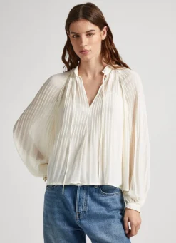 Women Pepe Jeans Pleated Chiffon Blouse