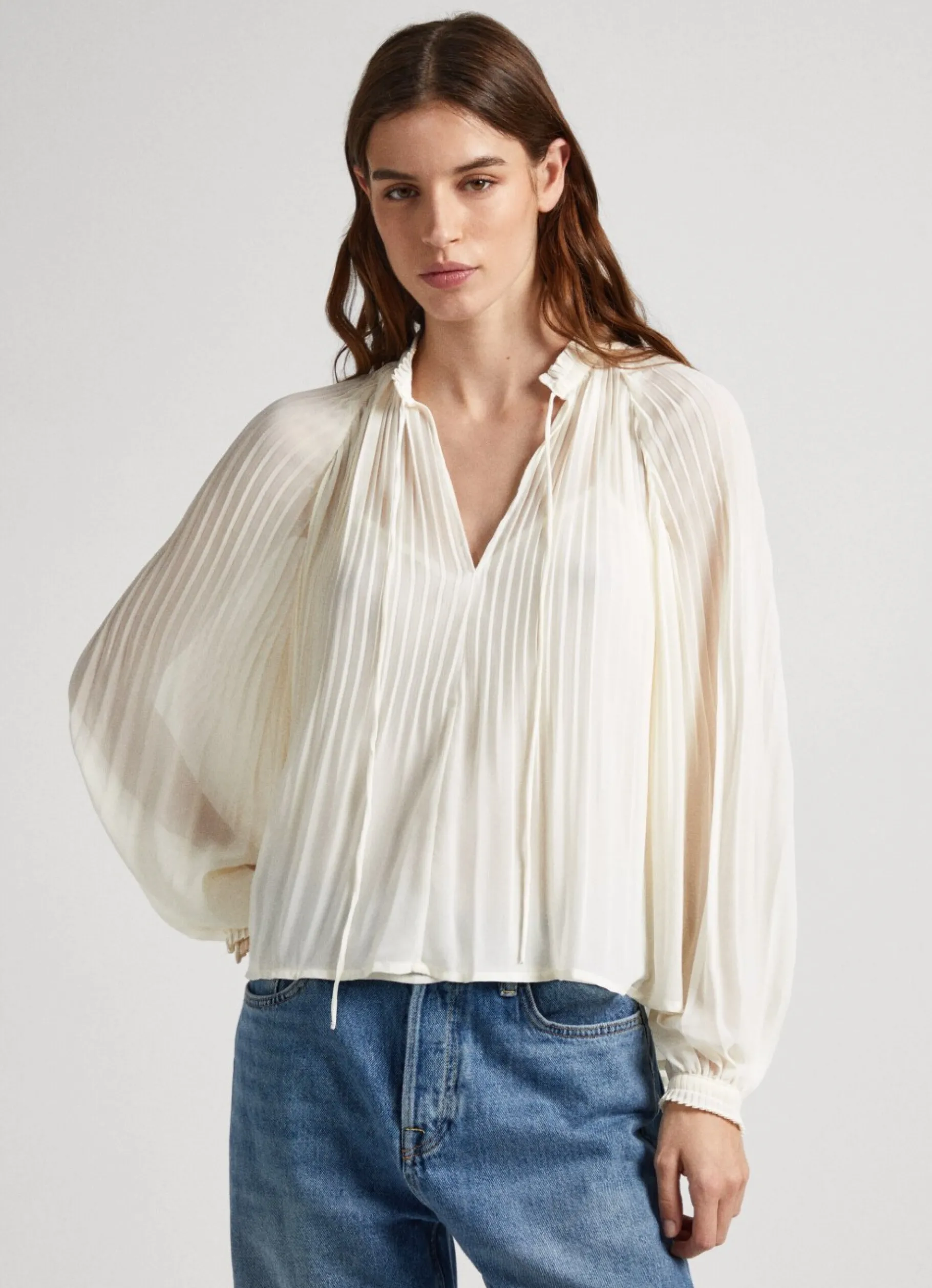Women Pepe Jeans Pleated Chiffon Blouse