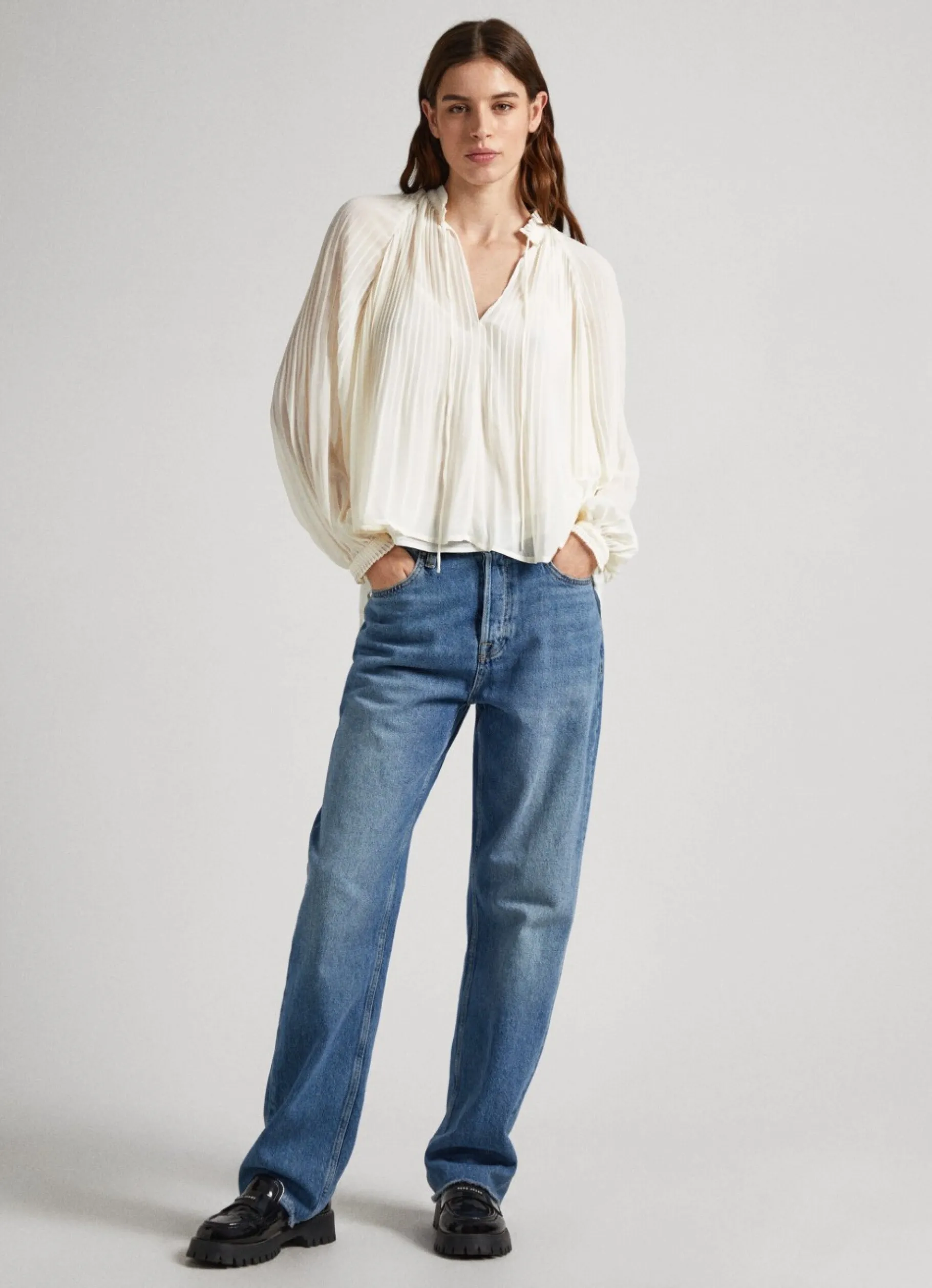 Women Pepe Jeans Pleated Chiffon Blouse