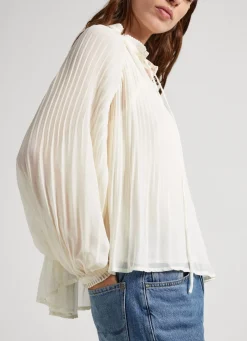 Women Pepe Jeans Pleated Chiffon Blouse