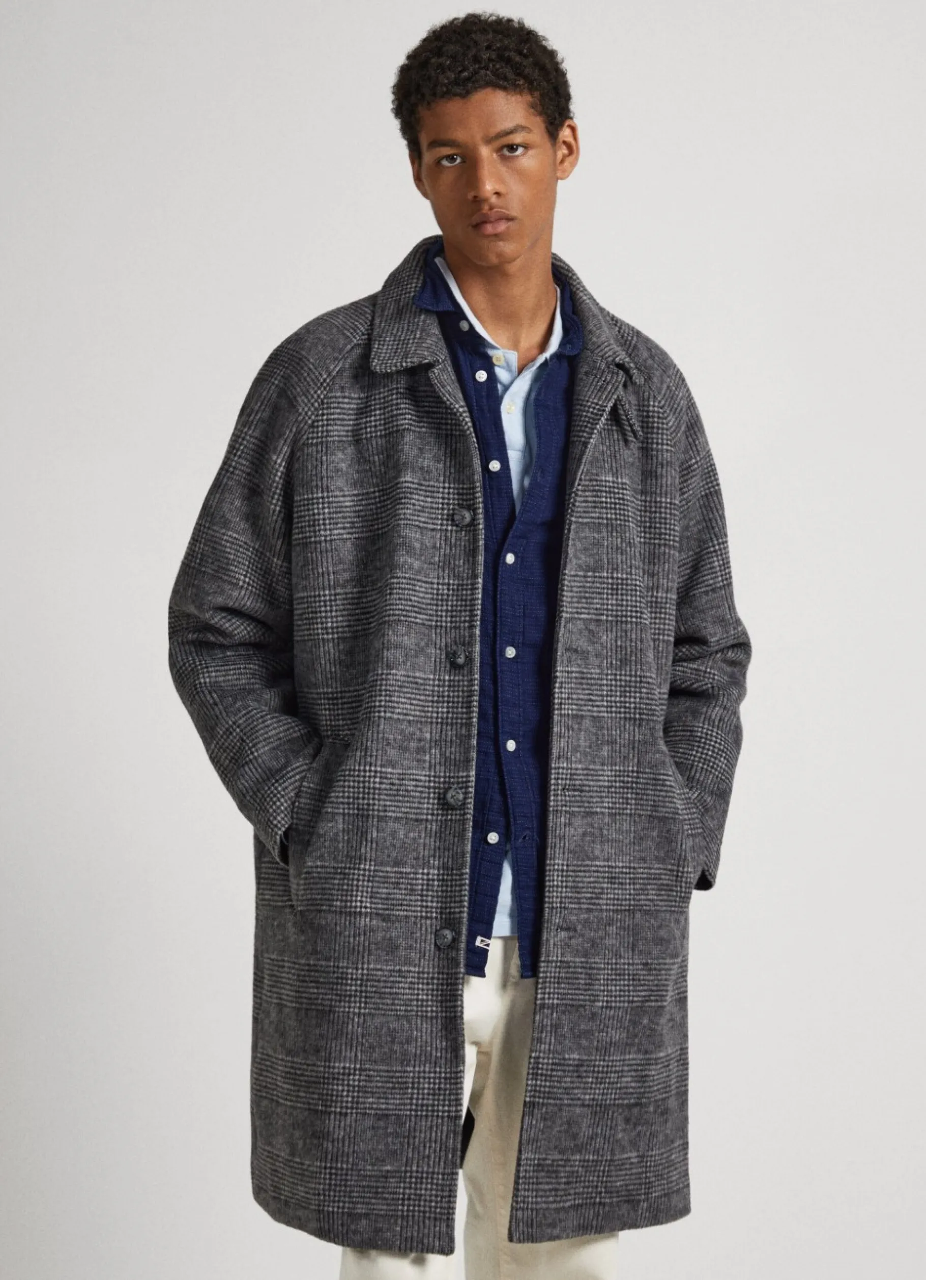 Men Pepe Jeans Prince Of Wales Wool Coat