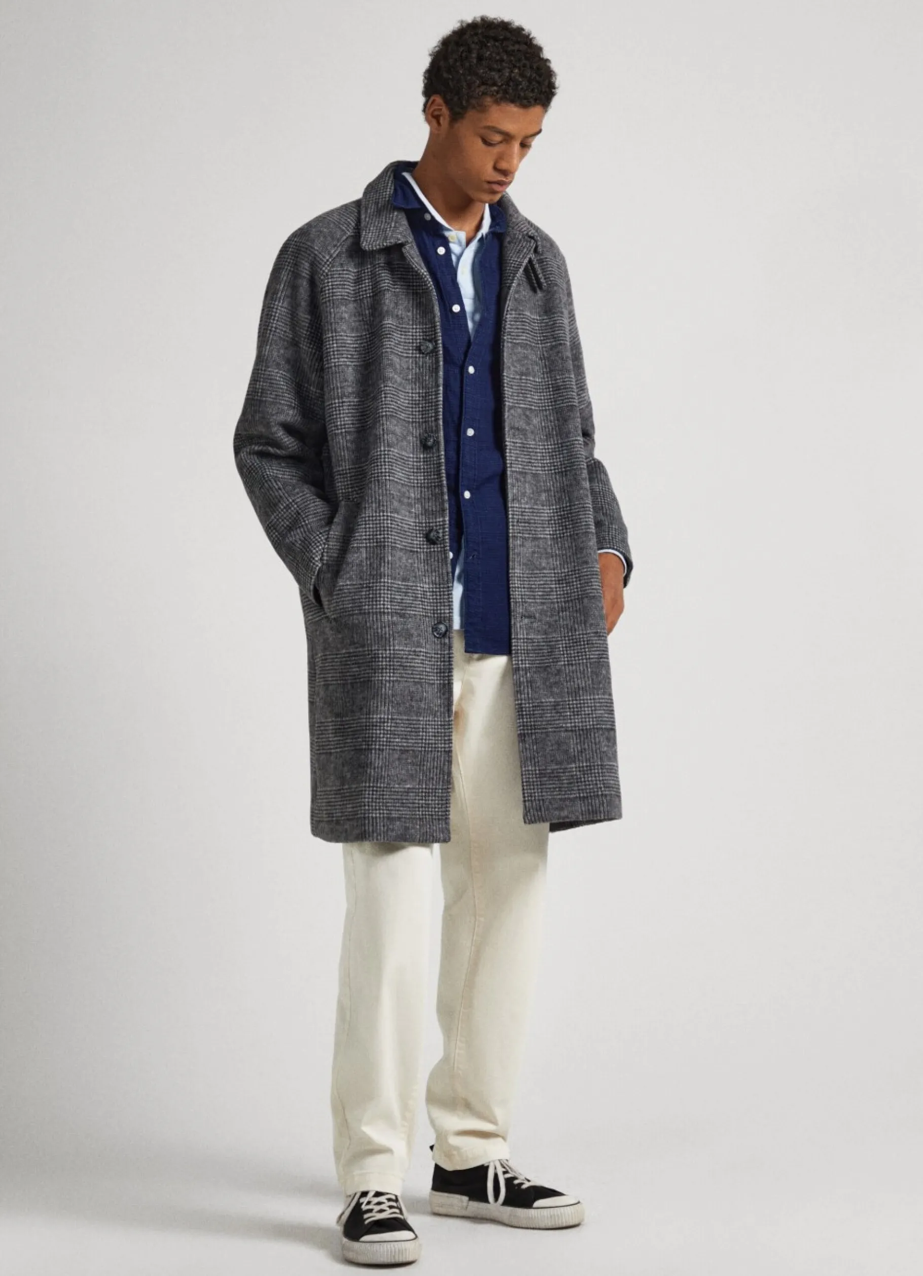Men Pepe Jeans Prince Of Wales Wool Coat