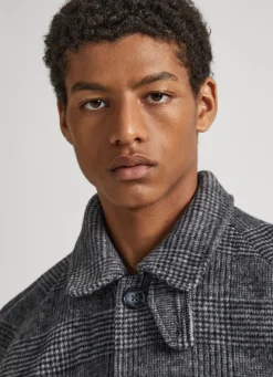 Men Pepe Jeans Prince Of Wales Wool Coat