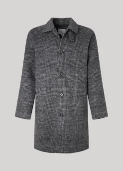 Men Pepe Jeans Prince Of Wales Wool Coat