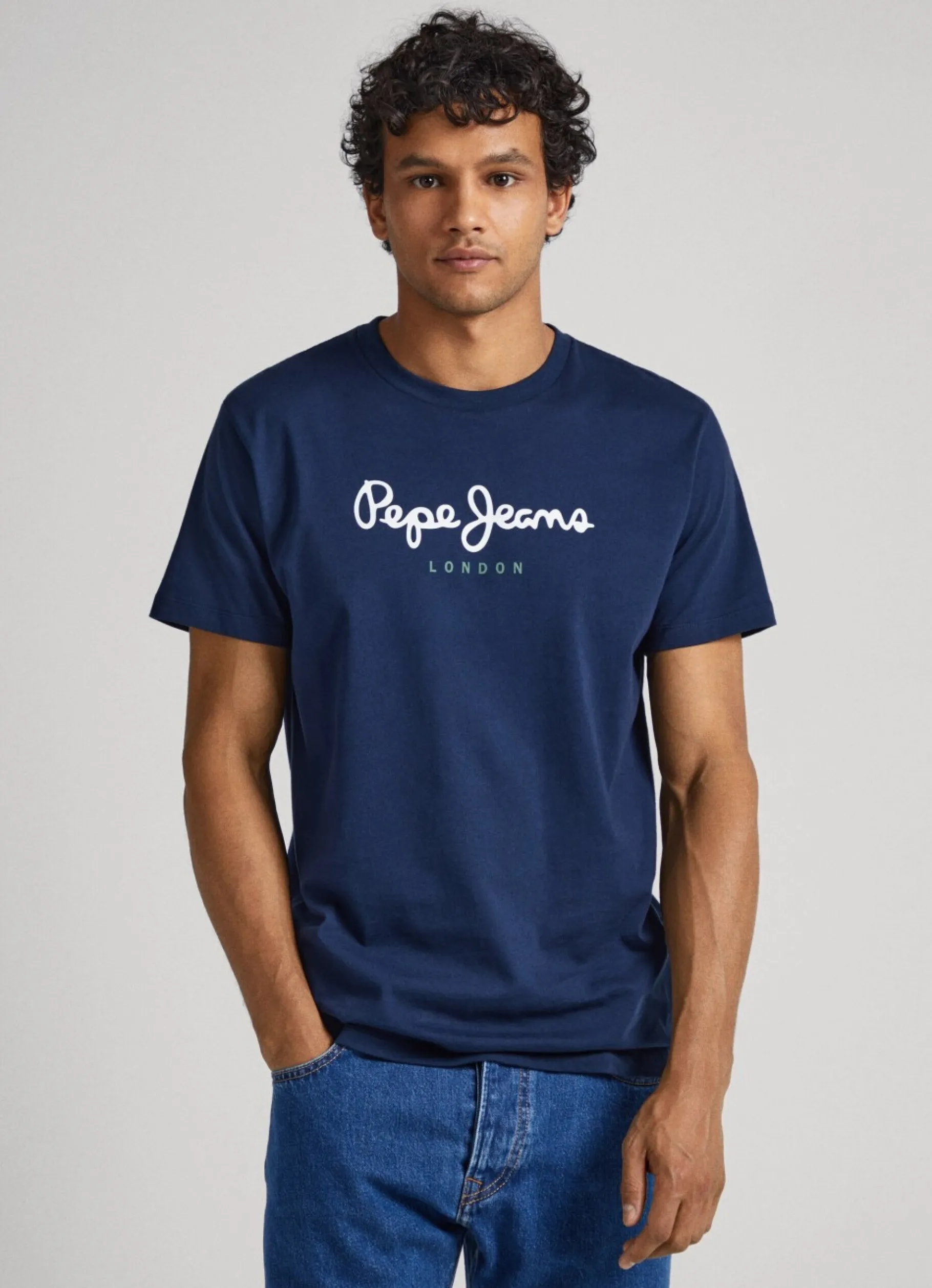 Men Pepe Jeans Printed Logo Cotton T-Shirt