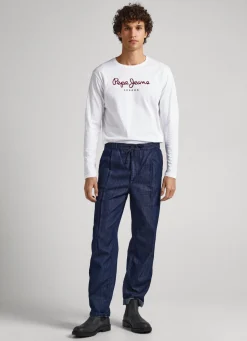 Men Pepe Jeans Printed Logo Cotton T-Shirt