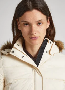 Women Pepe Jeans Puffer Jacket W/ Fur Lining On Hood