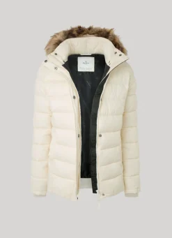 Women Pepe Jeans Puffer Jacket W/ Fur Lining On Hood