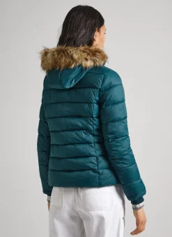 Women Pepe Jeans Puffer Jacket W/ Fur Lining On Hood