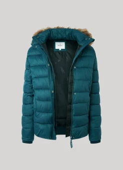 Women Pepe Jeans Puffer Jacket W/ Fur Lining On Hood