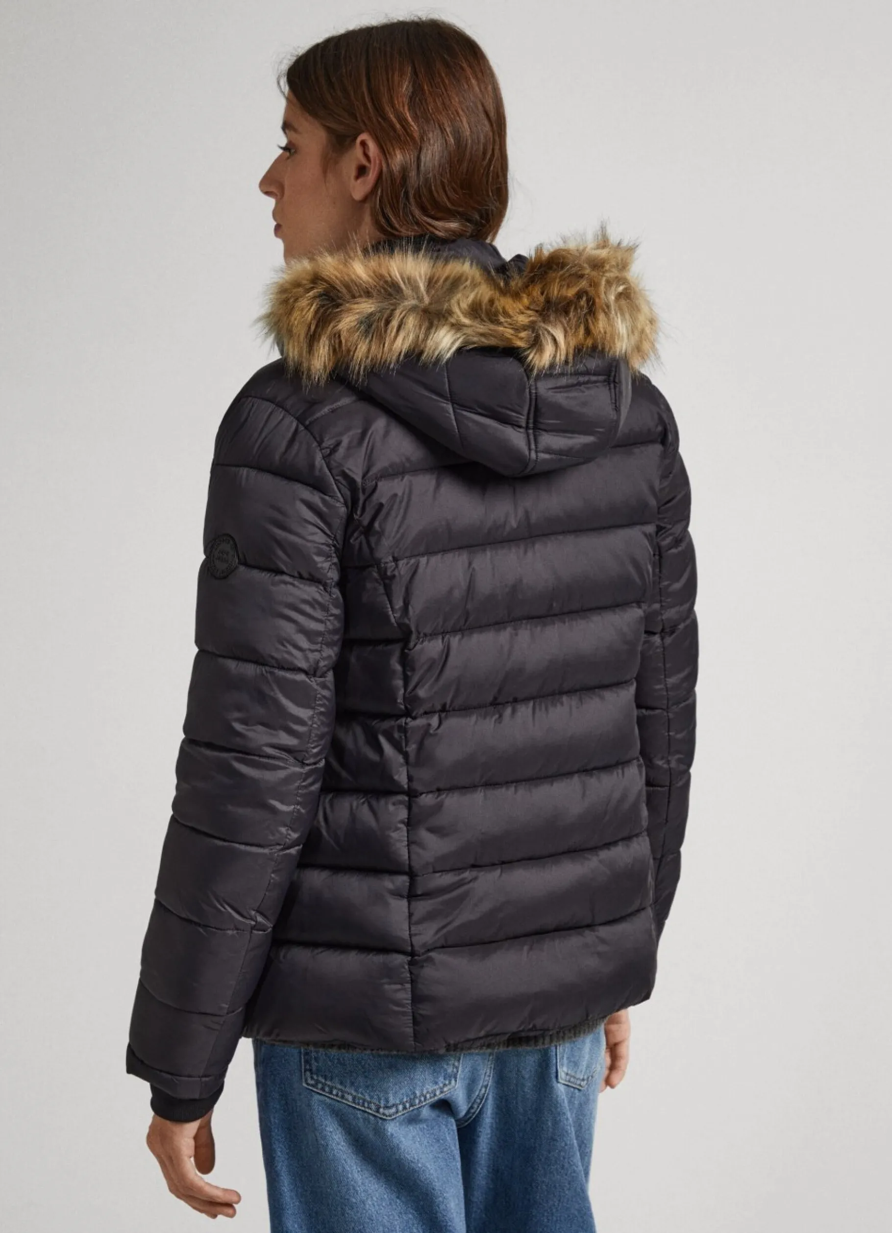 Women Pepe Jeans Puffer Jacket W/ Fur Lining On Hood