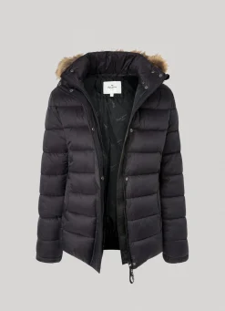 Women Pepe Jeans Puffer Jacket W/ Fur Lining On Hood