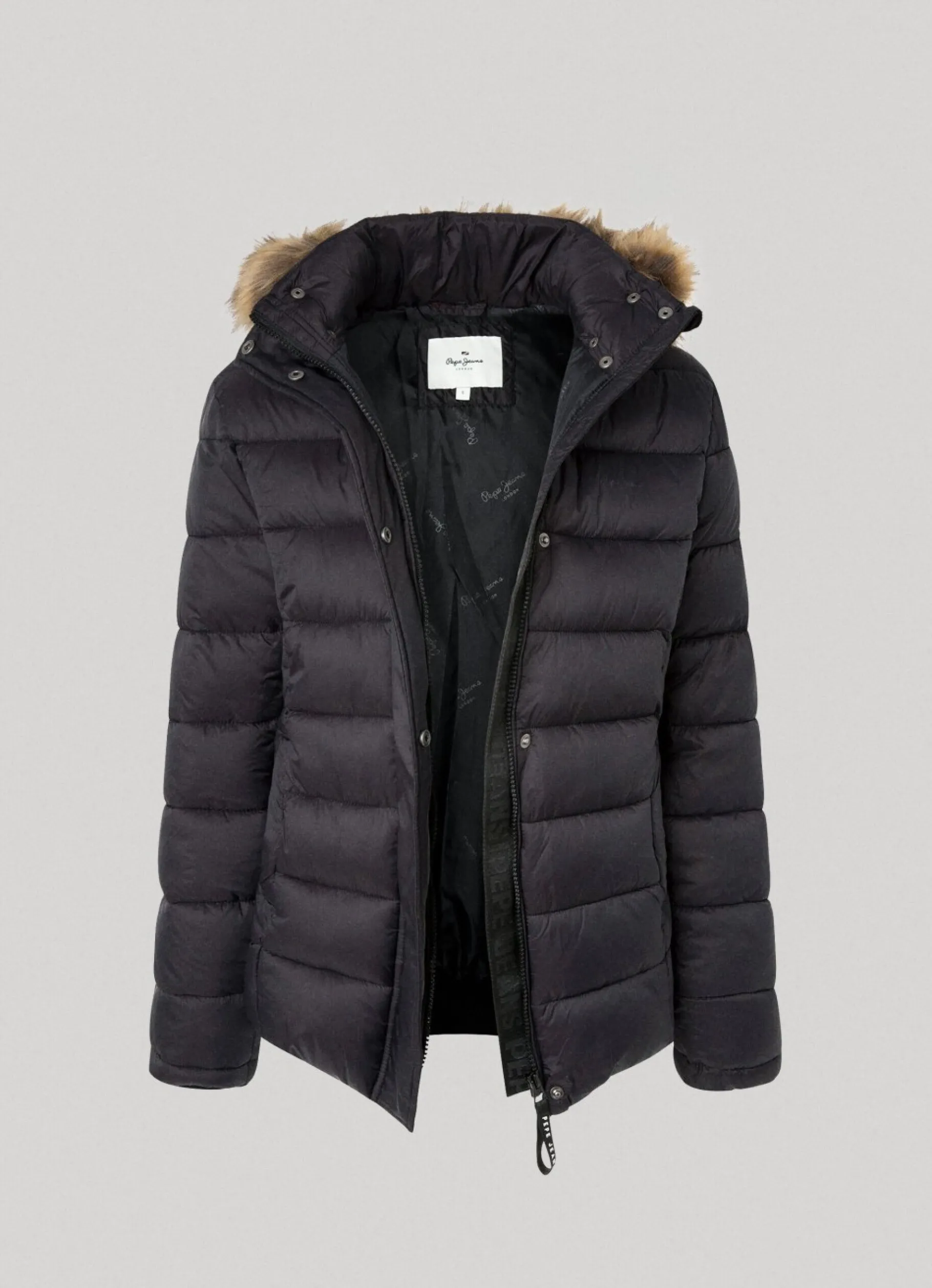 Women Pepe Jeans Puffer Jacket W/ Fur Lining On Hood