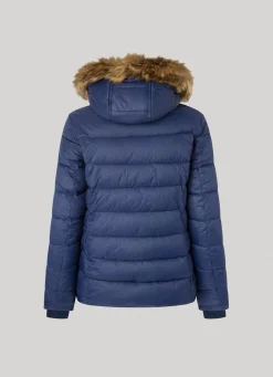 Women Pepe Jeans Puffer Jacket W/ Fur Lining On Hood