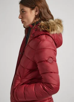 Women Pepe Jeans Puffer Jacket W/ Fur Lining On Hood