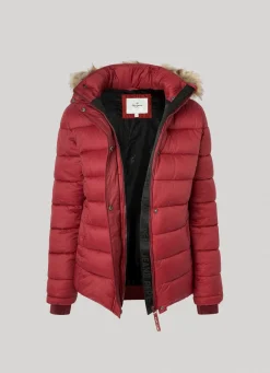 Women Pepe Jeans Puffer Jacket W/ Fur Lining On Hood