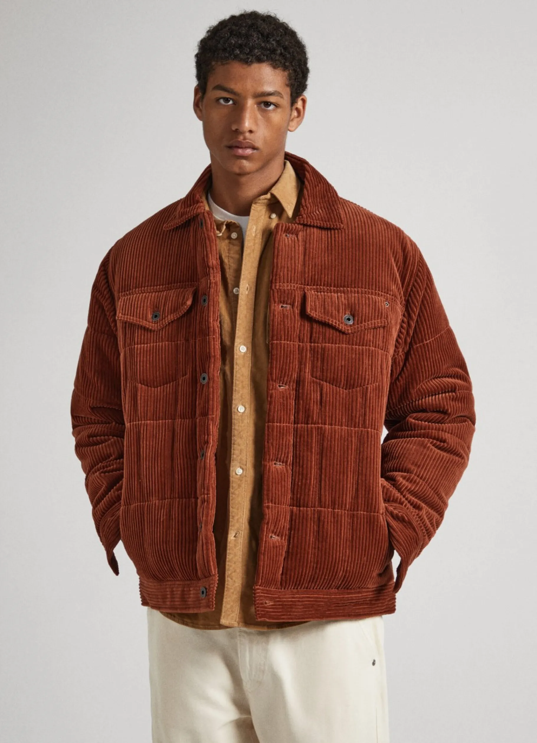 Men Pepe Jeans Quilted Corduroy Puffer Jacket
