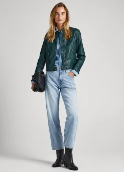Women Pepe Jeans Quilted Shoulder Biker Jacket