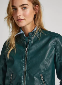 Women Pepe Jeans Quilted Shoulder Biker Jacket