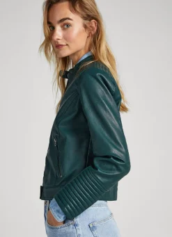 Women Pepe Jeans Quilted Shoulder Biker Jacket