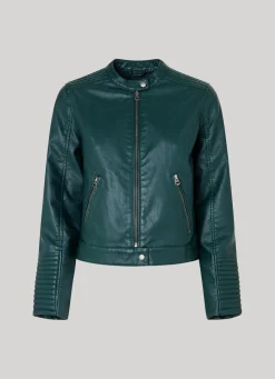 Women Pepe Jeans Quilted Shoulder Biker Jacket