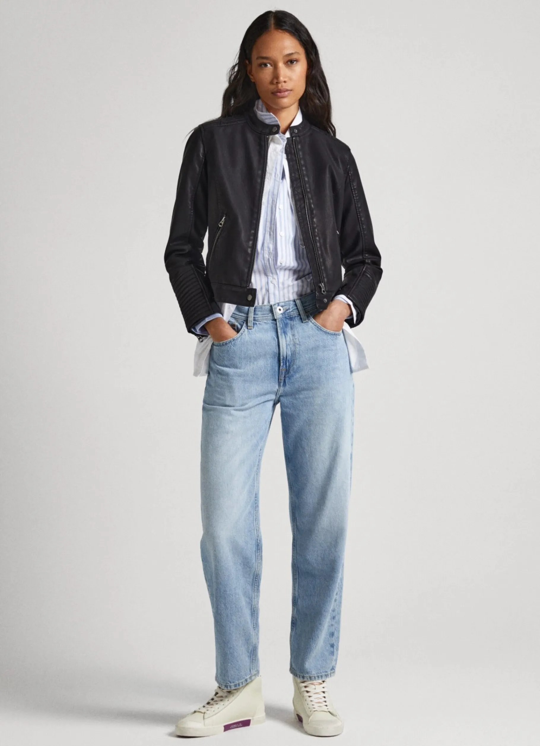 Women Pepe Jeans Quilted Shoulder Biker Jacket