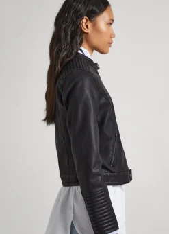 Women Pepe Jeans Quilted Shoulder Biker Jacket
