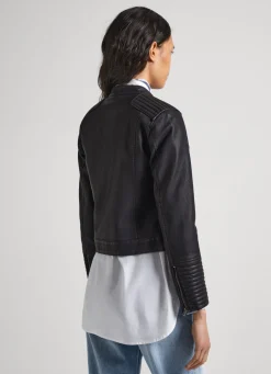 Women Pepe Jeans Quilted Shoulder Biker Jacket