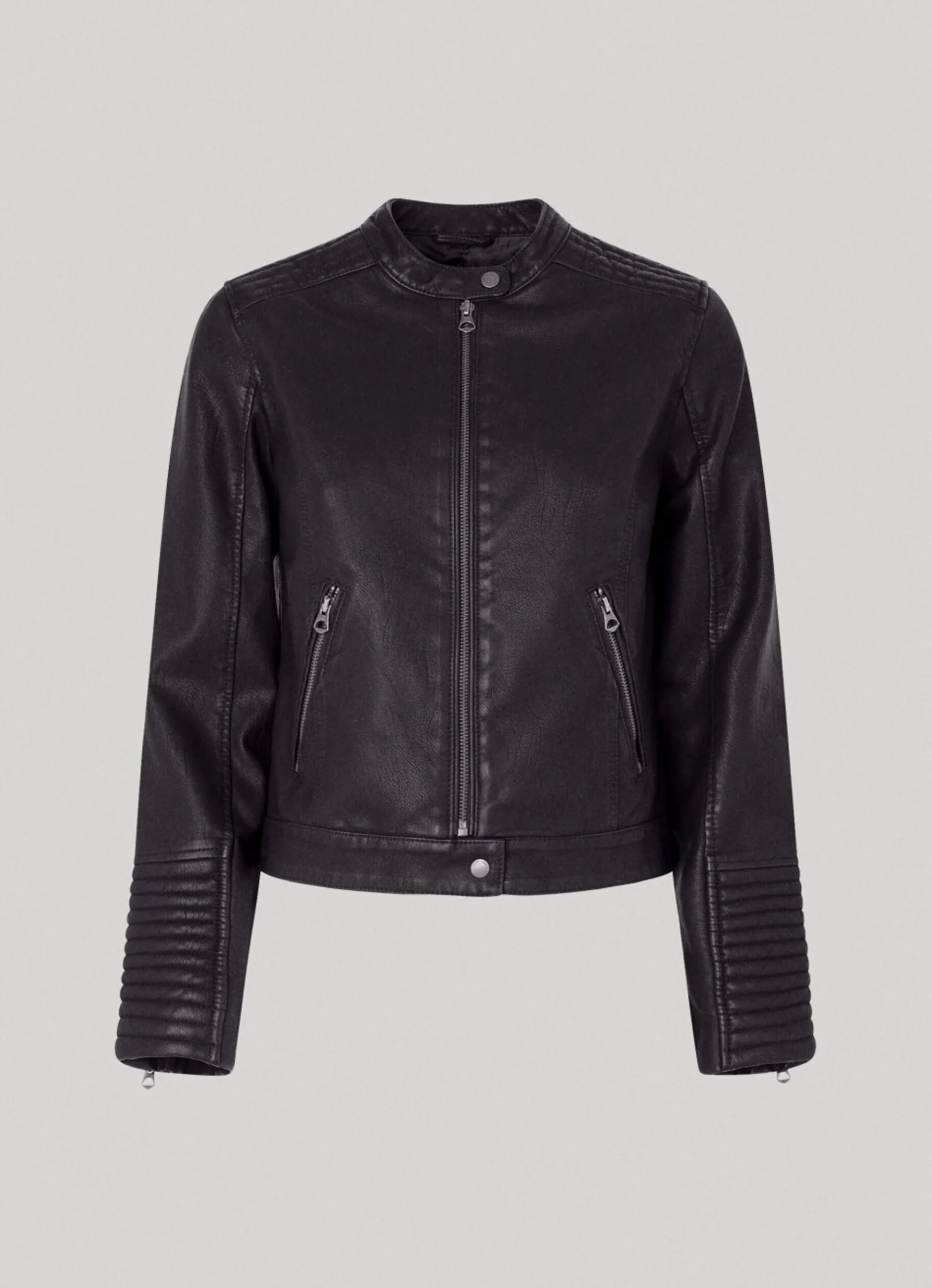 Women Pepe Jeans Quilted Shoulder Biker Jacket