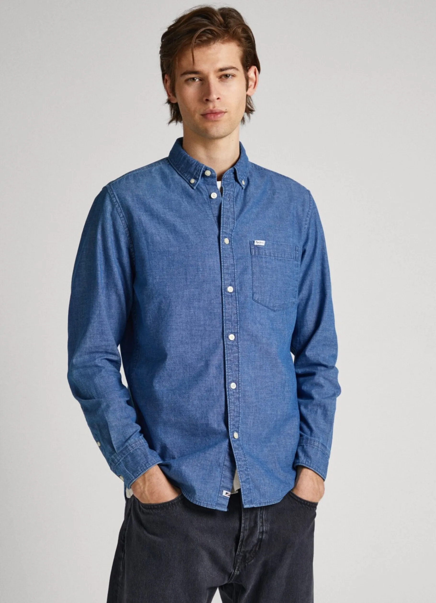 Men Pepe Jeans Regular Fit Chambray Shirt