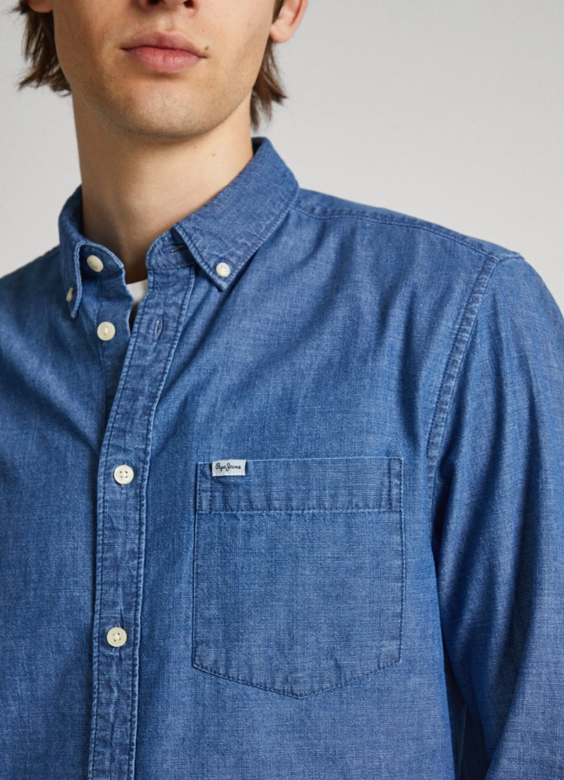Men Pepe Jeans Regular Fit Chambray Shirt