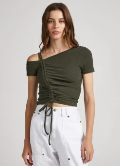 Women Pepe Jeans Rib T-Shirt With Asymmetrical Collar