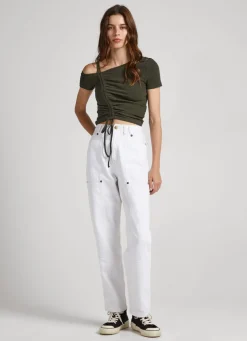 Women Pepe Jeans Rib T-Shirt With Asymmetrical Collar