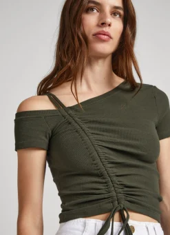 Women Pepe Jeans Rib T-Shirt With Asymmetrical Collar