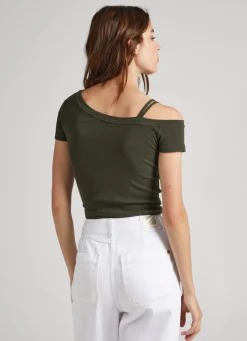Women Pepe Jeans Rib T-Shirt With Asymmetrical Collar