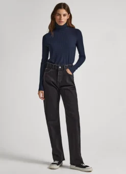 Women Pepe Jeans Ribbed Turtleneck Long Sleeve T-Shirt