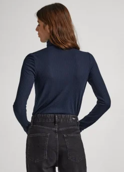 Women Pepe Jeans Ribbed Turtleneck Long Sleeve T-Shirt