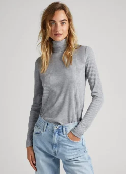 Women Pepe Jeans Ribbed Turtleneck Long Sleeve T-Shirt