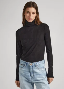 Women Pepe Jeans Ribbed Turtleneck Long Sleeve T-Shirt