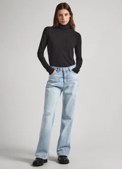 Women Pepe Jeans Ribbed Turtleneck Long Sleeve T-Shirt