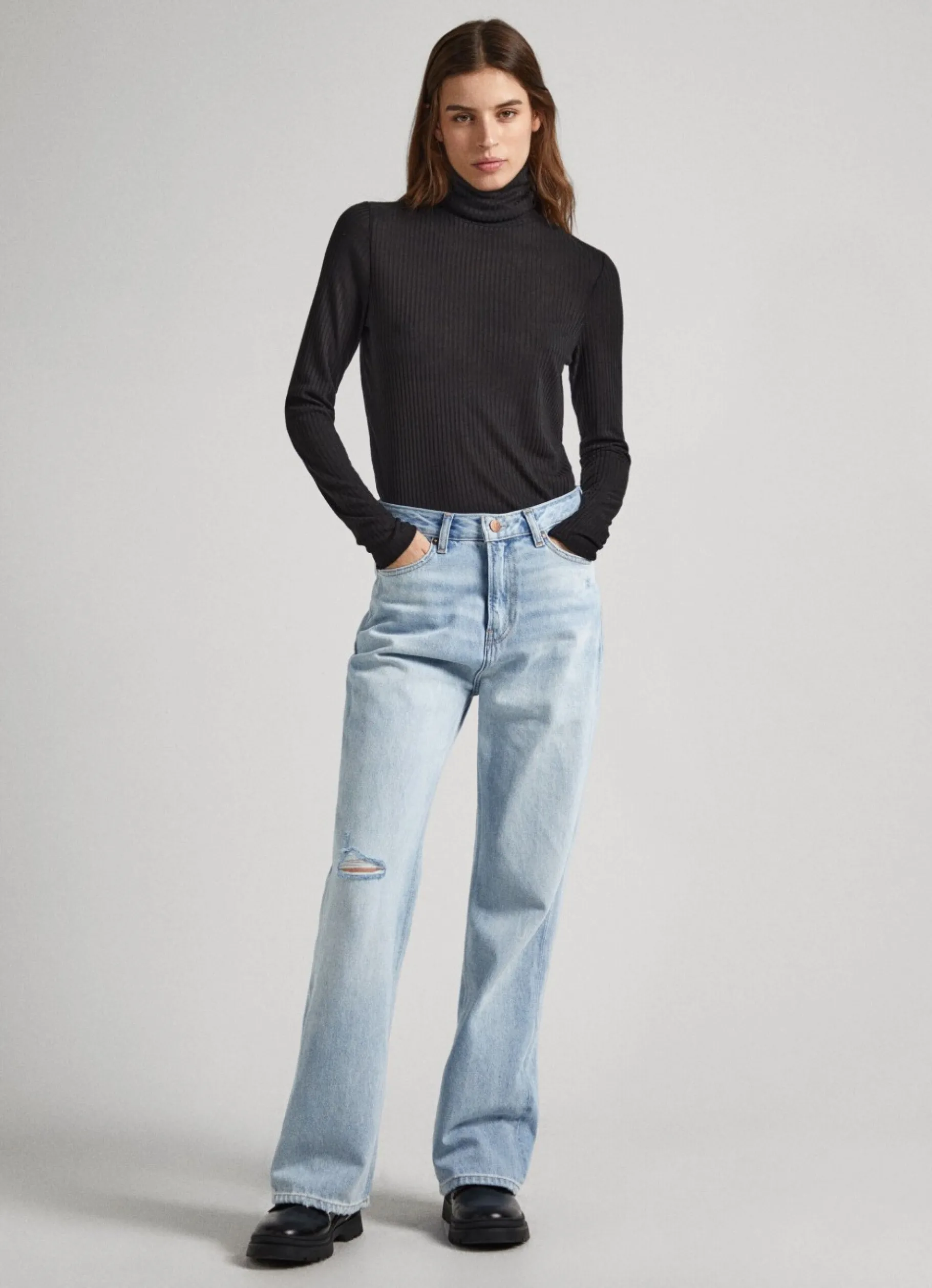 Women Pepe Jeans Ribbed Turtleneck Long Sleeve T-Shirt