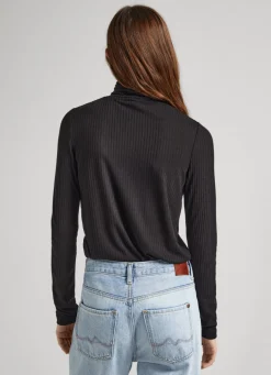Women Pepe Jeans Ribbed Turtleneck Long Sleeve T-Shirt