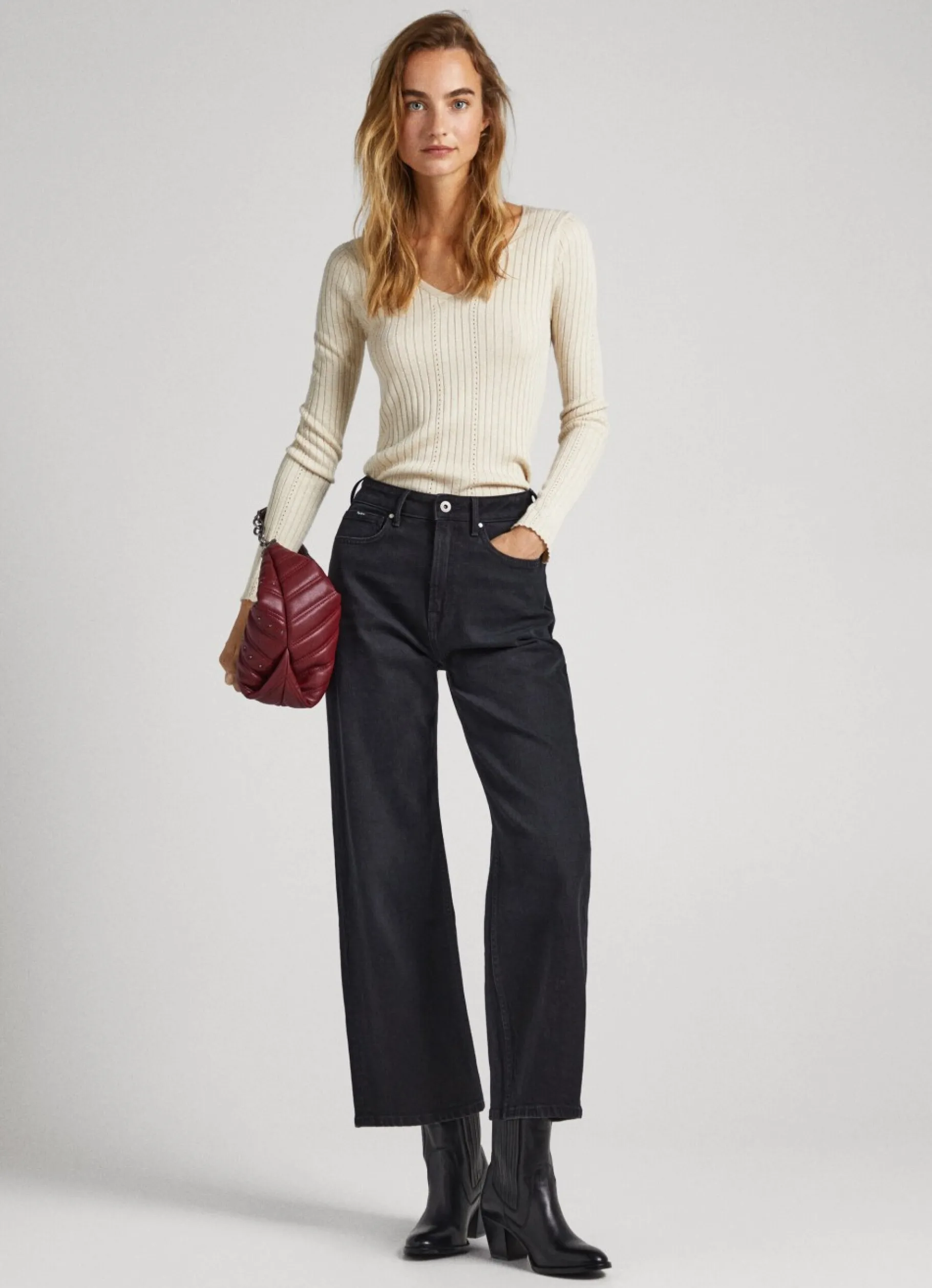Women Pepe Jeans Ribbed V-Neck Knit