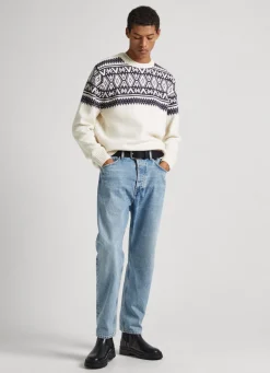 Men Pepe Jeans Round Neck Jacquard Sweatshirt