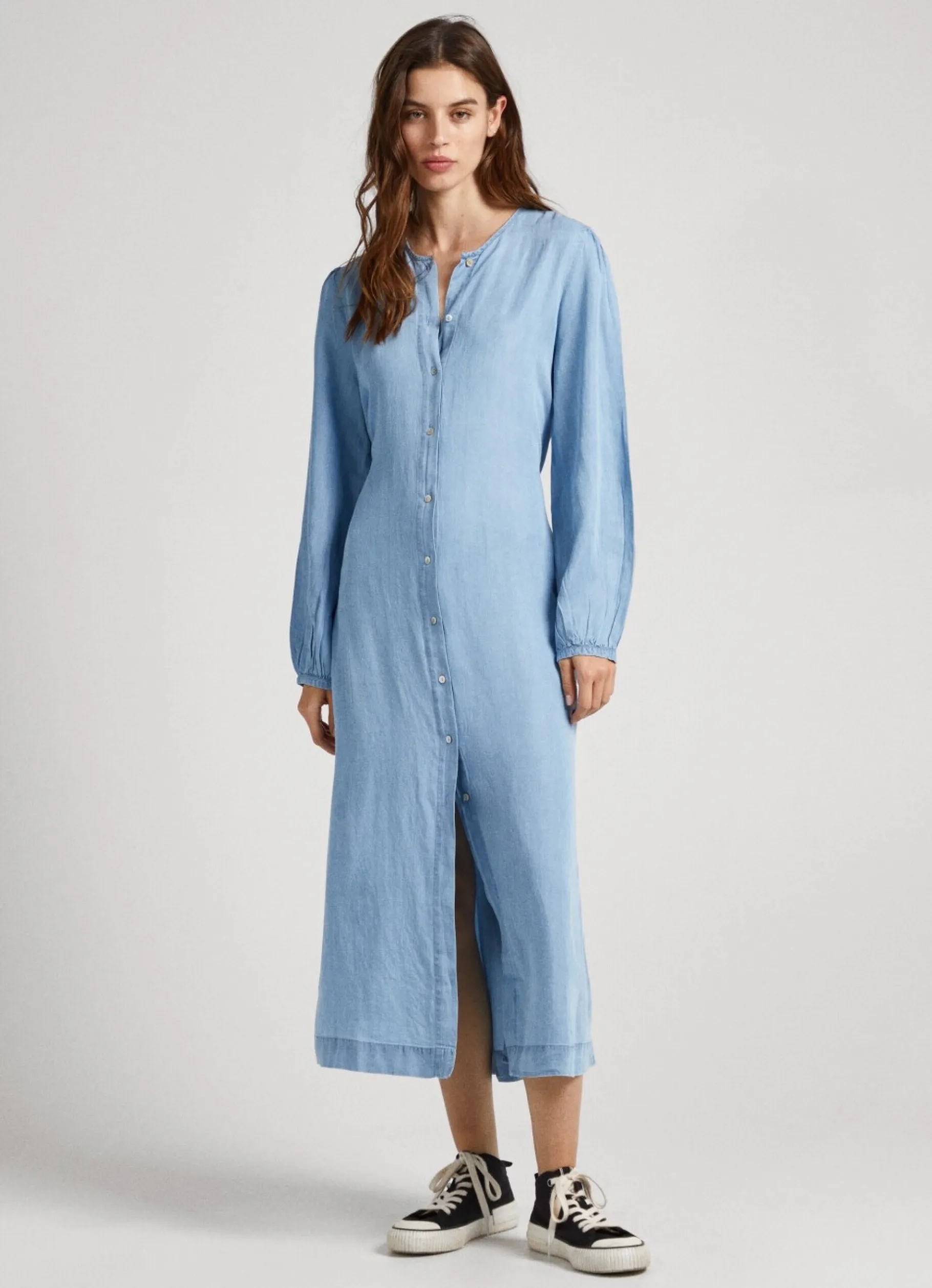 Women Pepe Jeans Round Neck Tencel Dress