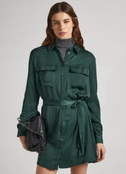 Women Pepe Jeans Satin Button-Up Dress