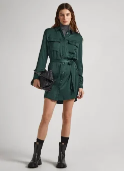 Women Pepe Jeans Satin Button-Up Dress