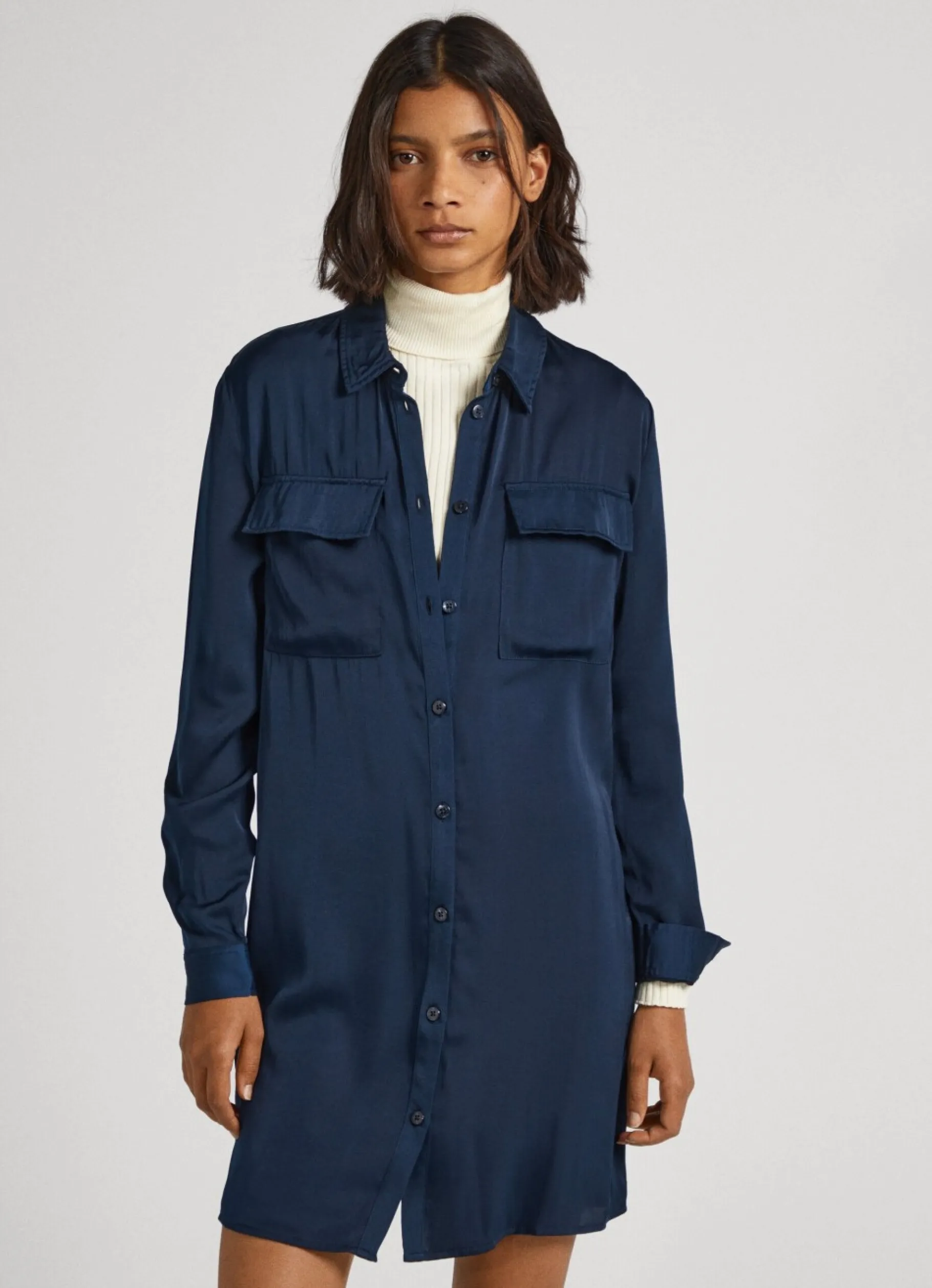 Women Pepe Jeans Satin Button-Up Dress