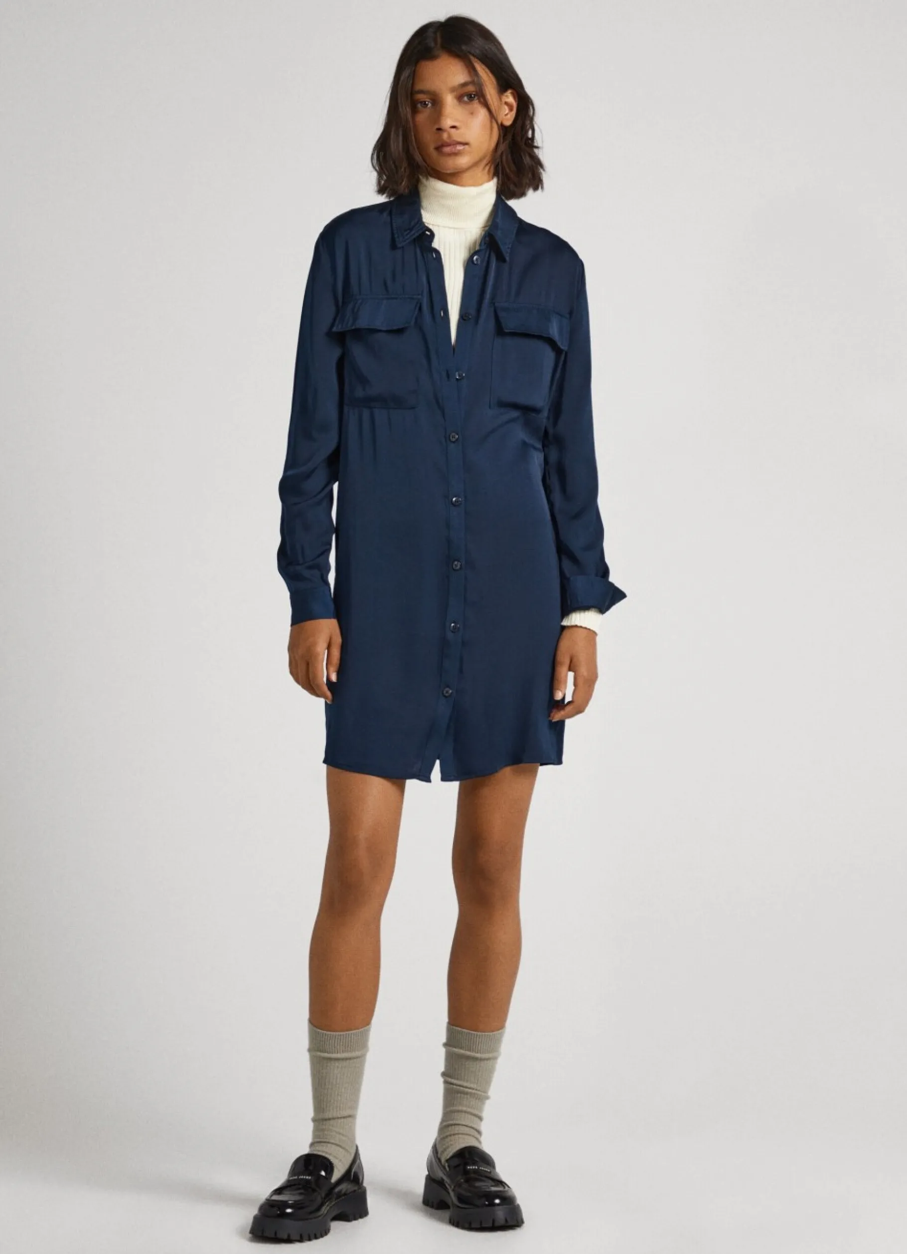 Women Pepe Jeans Satin Button-Up Dress